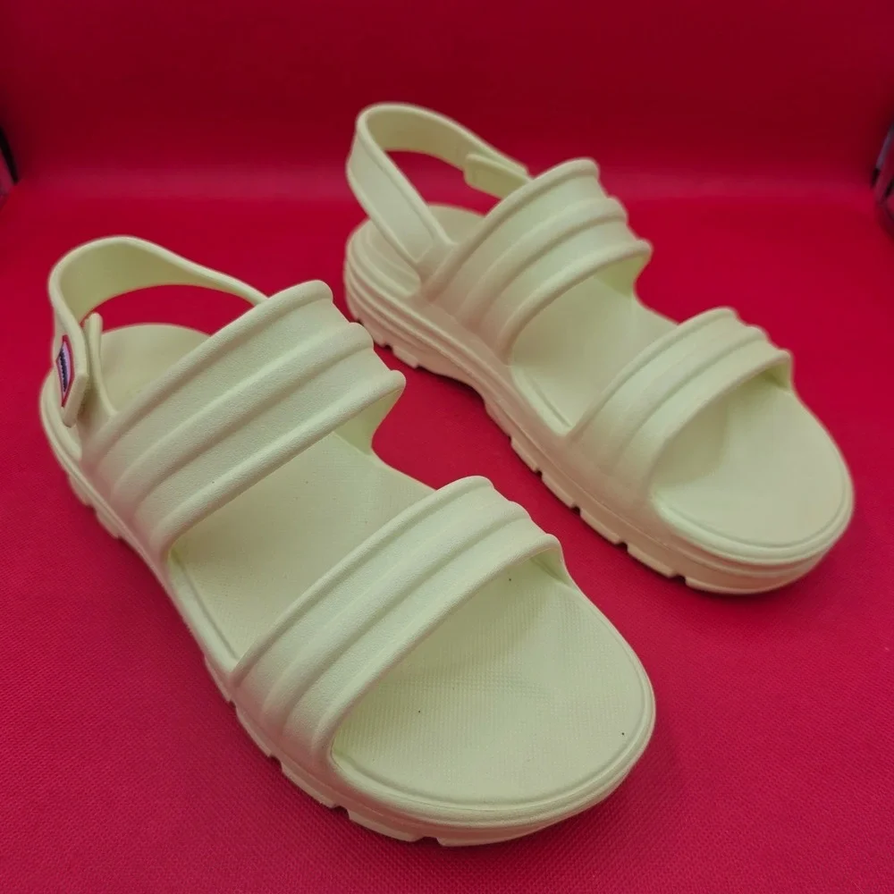 Women's HUNTER Bloom Algae Foam Adjustable Strap Sandals Safety Yellow Size 10